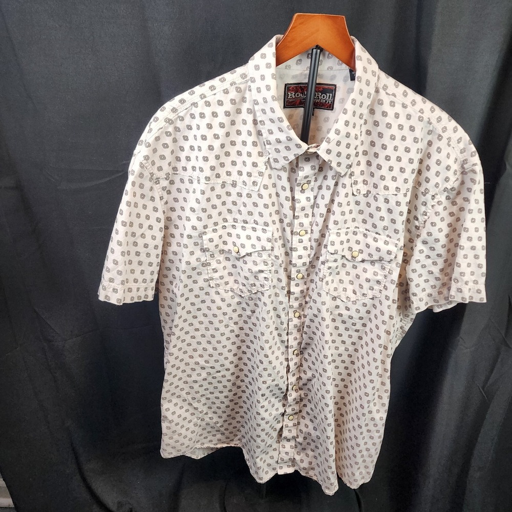 Rock & Roll Cowboy Western Snap Button Up Black And White 100% Cotton Size XXL‎